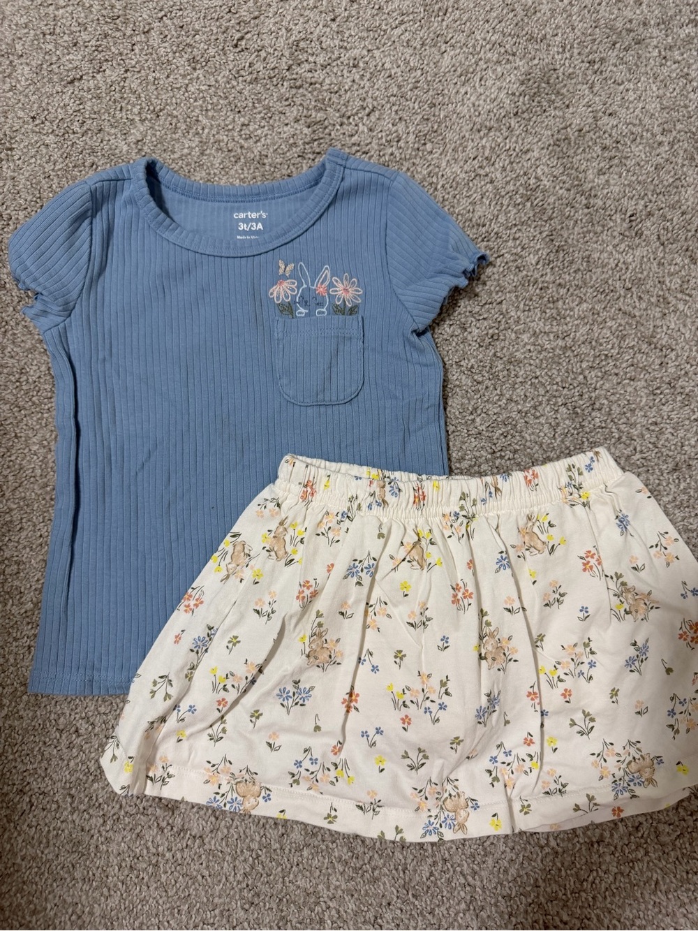 Carter's Kids Blue Ribbed Tee & Floral Skirt Set